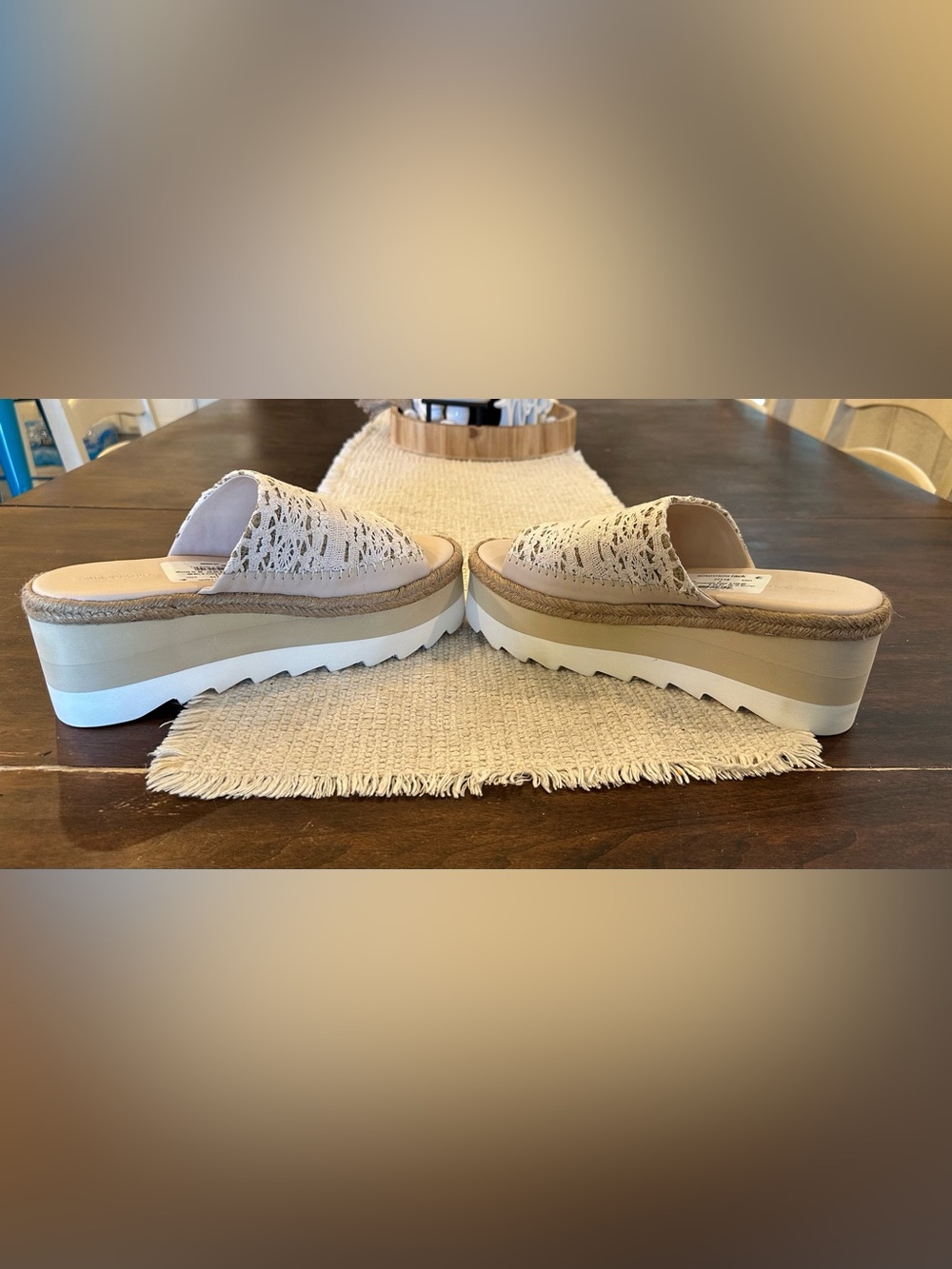 Free People Beige Crochet Platform Espadrille Slide